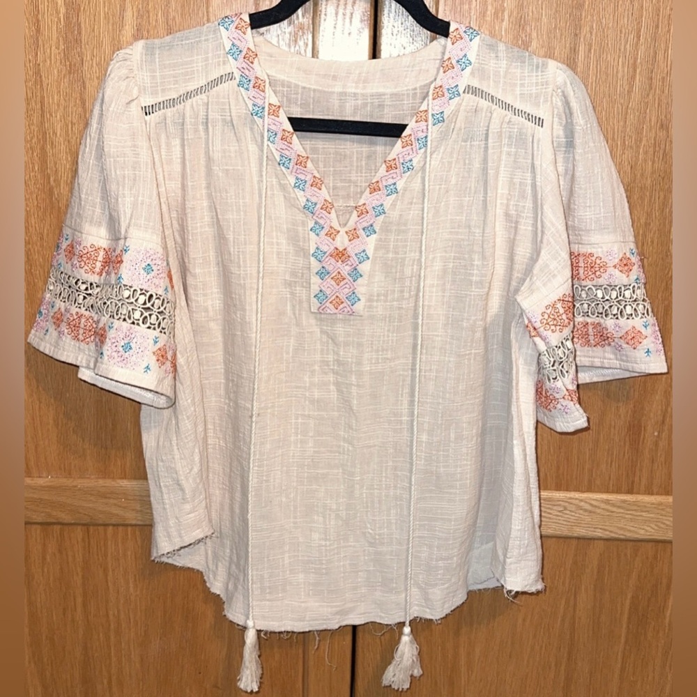 Embroidered Cream Women's Top